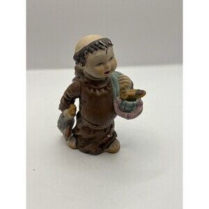 Vintage Taïwan Painted Porcelain Monk W Bread, Religious Fig. Circa 1970s